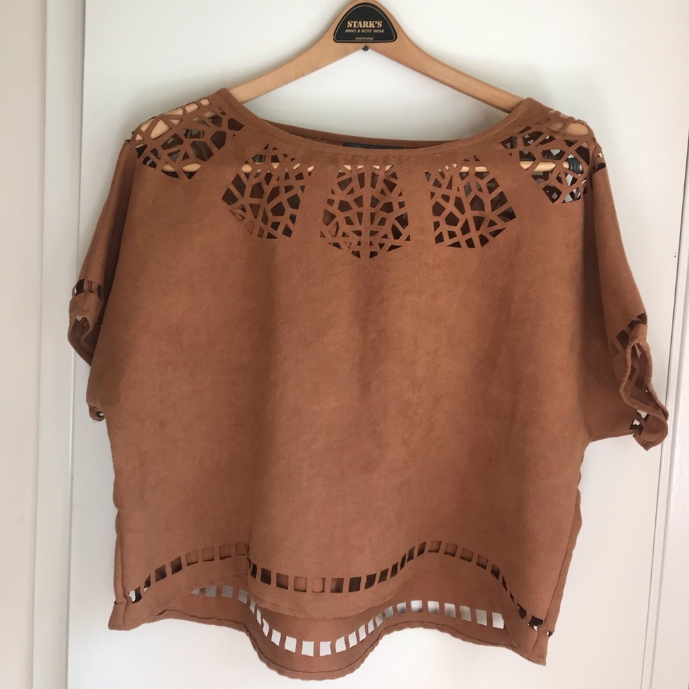 “Maddy...k” faux-suede cutout top